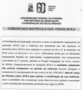 COMUNICADO MATRÍCULA DOS FERAS 2016.2